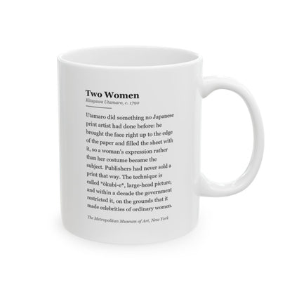 #70 Two Women mug — the story of the painting, on the face the drinker reads