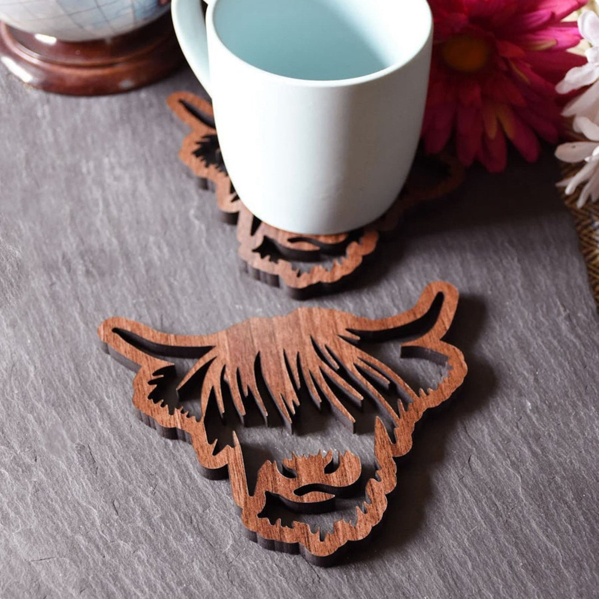 Highland cow wooden coaster, view 2