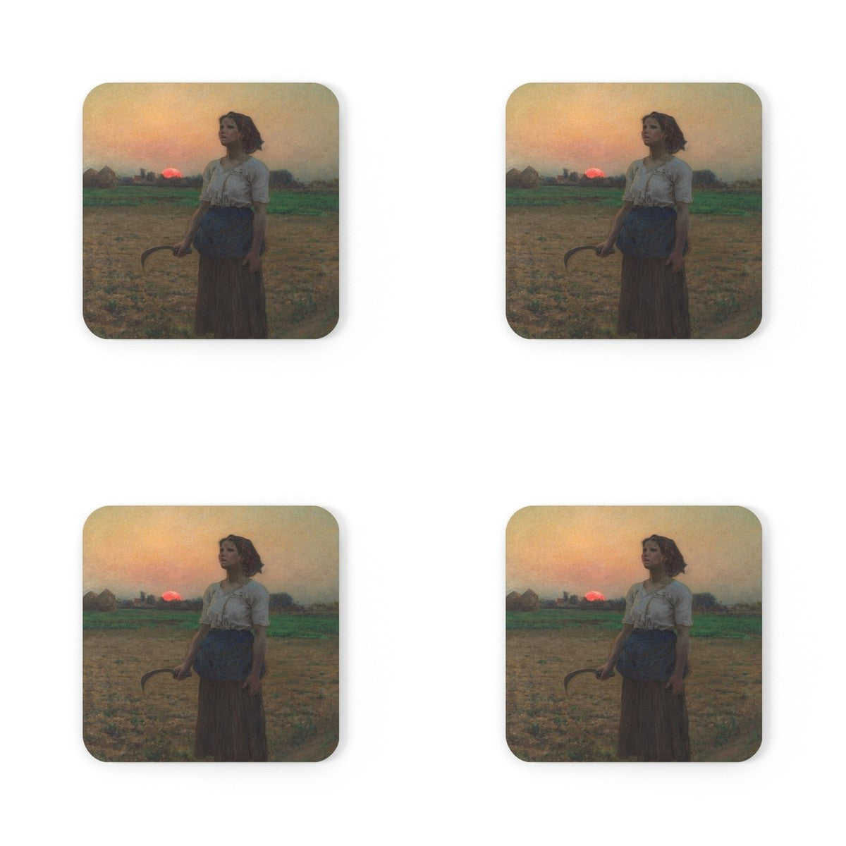 Four coasters printed with The Song of the Lark