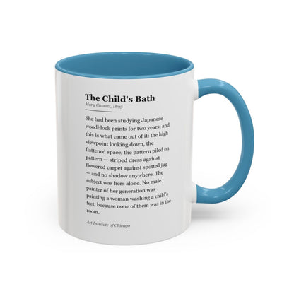 #75 The Child's Bath mug — the story of the painting, on the face the drinker reads