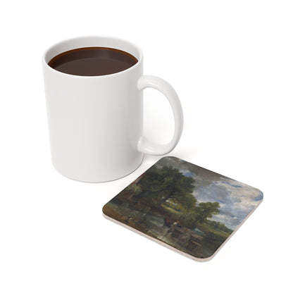 The Hay Wain coaster in use beside a mug of coffee