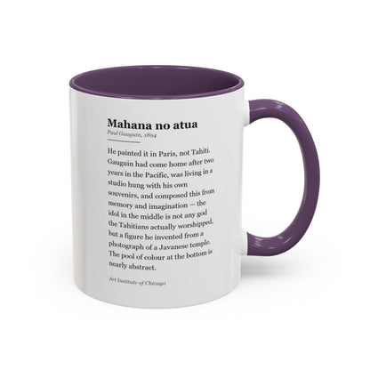 #79 Mahana no atua mug — the story of the painting, on the face the drinker reads
