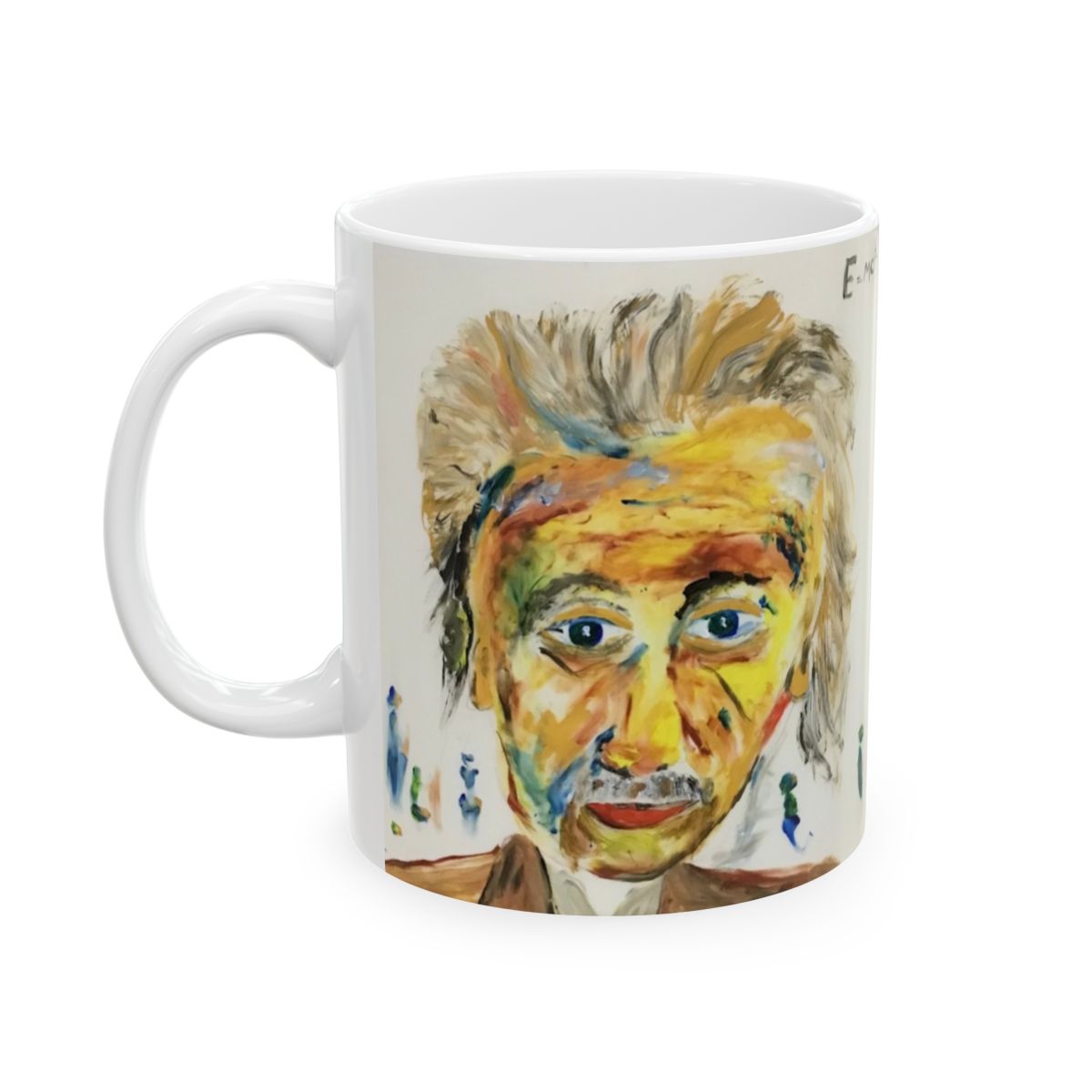 #8 Einstein mug — the painting full height, as seen from across the table