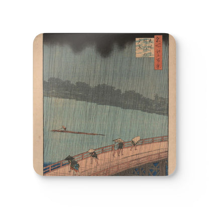 #80 Sudden Shower over Shin-Ōhashi Bridge — one coaster from the set, face on