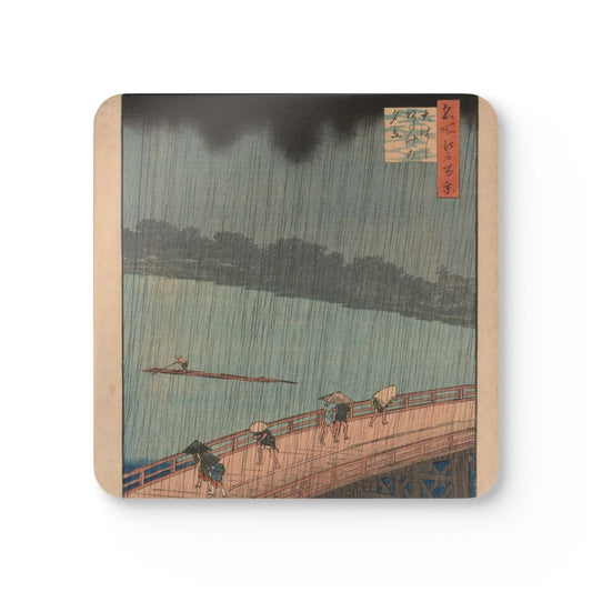 #80 Sudden Shower over Shin-Ōhashi Bridge — one coaster from the set, face on