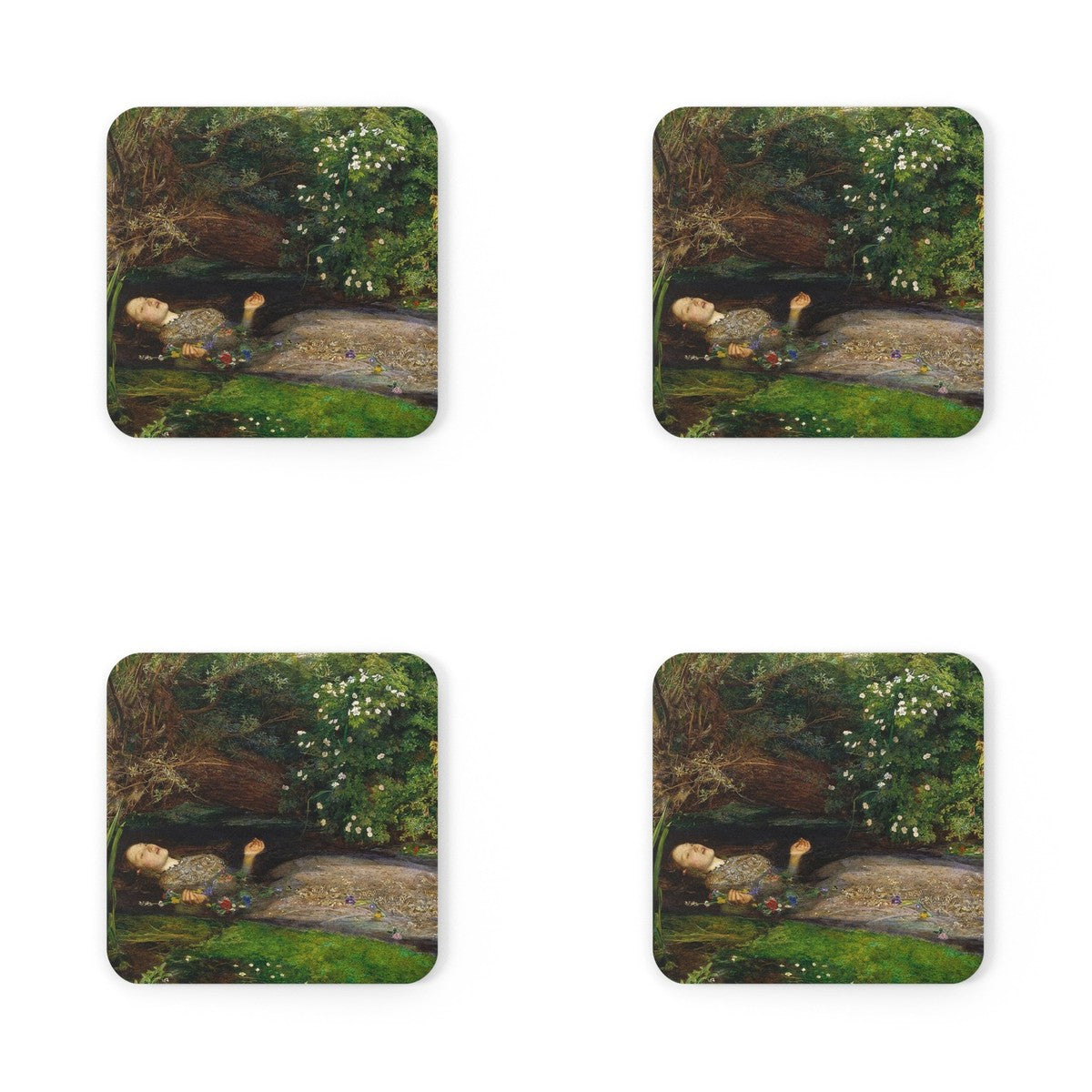 Four coasters printed with Ophelia