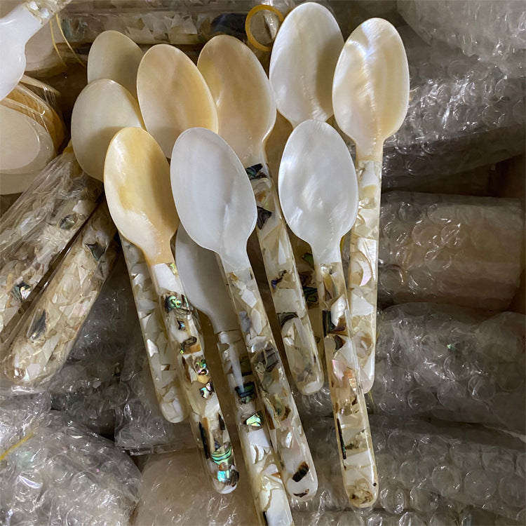 Shell-inlaid dessert spoon