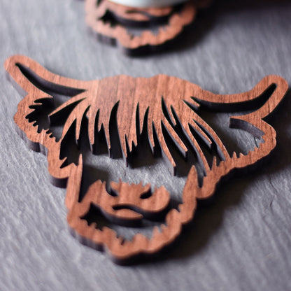 Highland cow wooden coaster, view 3