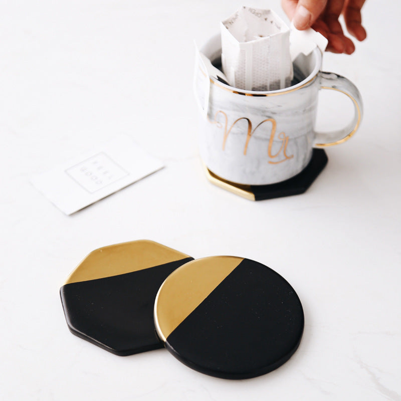 Black ceramic and cork coaster, view 2