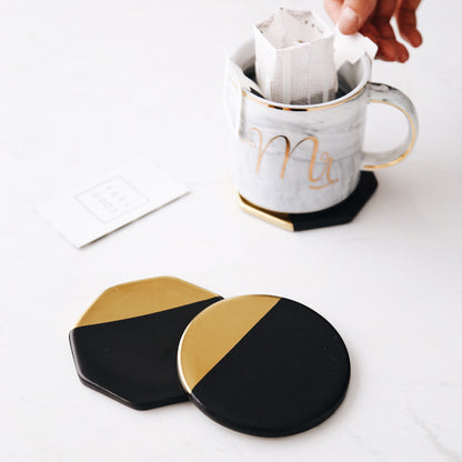 Black ceramic and cork coaster, view 2