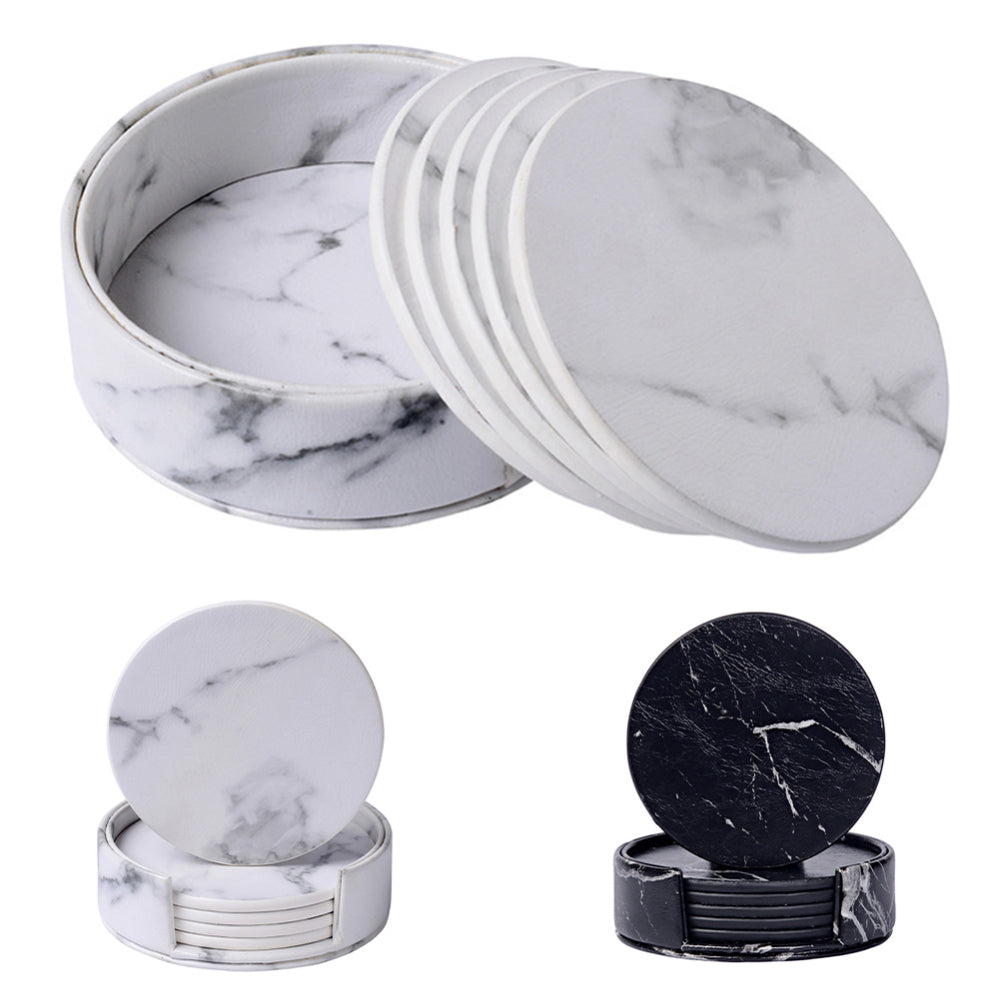 Marble Pattern Coaster Pu Double-sided Leather Bar, view 2
