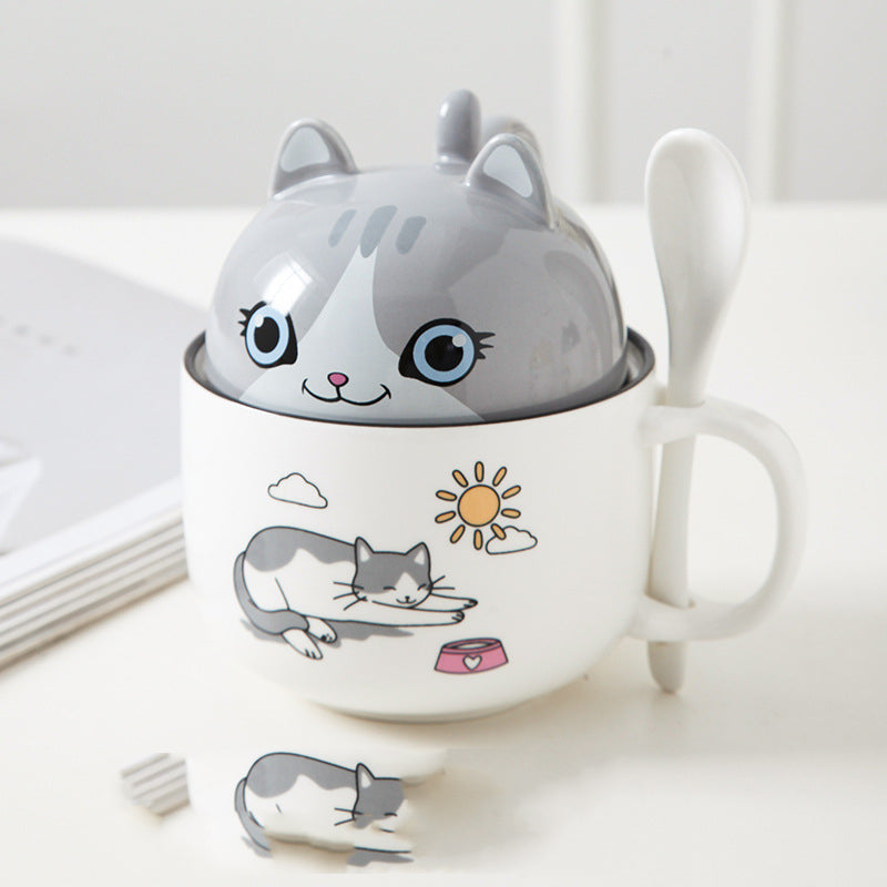 Cartoon mug with lid and spoon, view 2