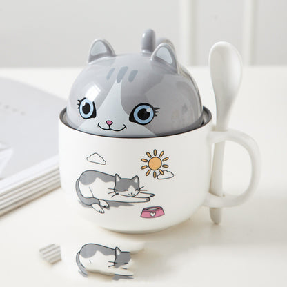Cartoon mug with lid and spoon, view 2