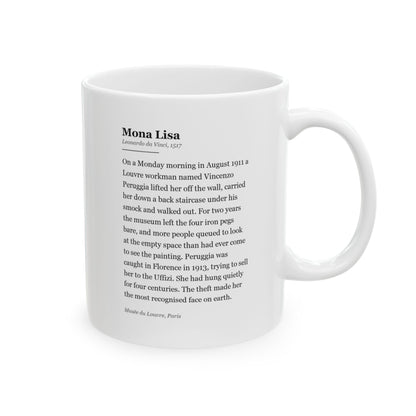 #22 Mona Lisa mug, three-quarter view showing the painting beside the handle
