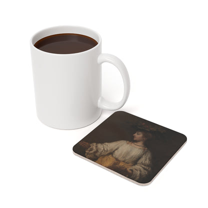 Flora coaster in use beside a mug of coffee