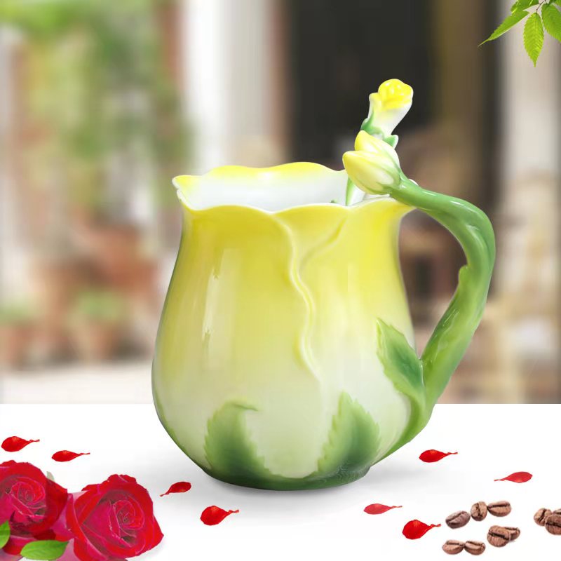 Rose flower ceramic mug, view 3