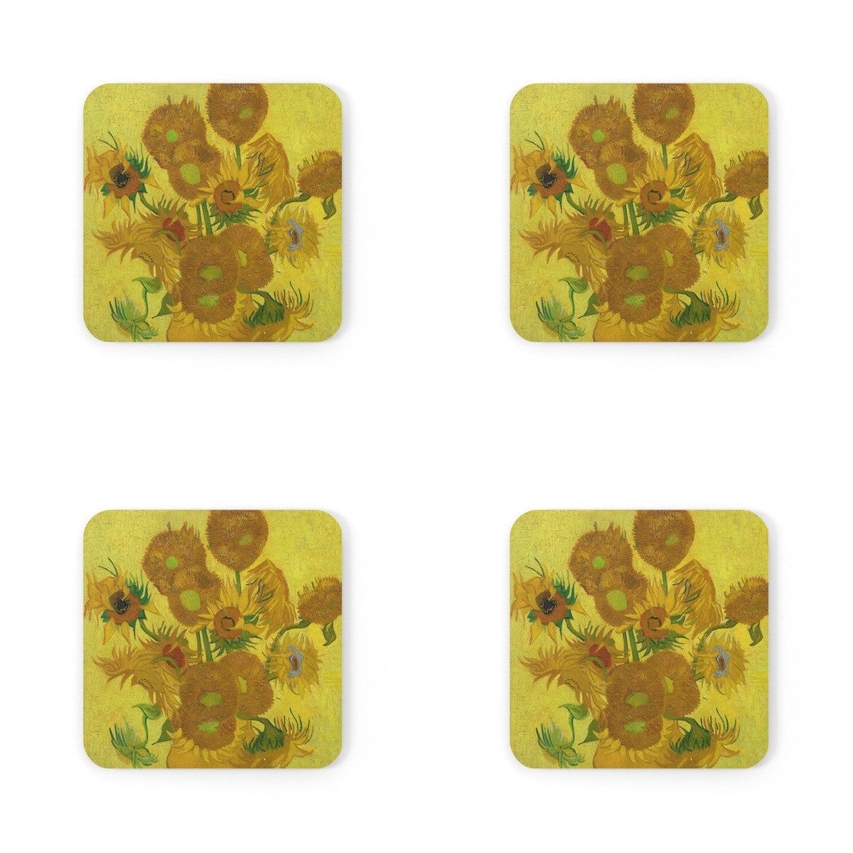 Four coasters printed with Sunflowers