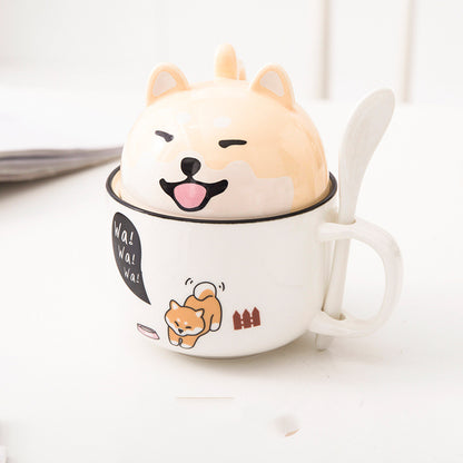 Cartoon mug with lid and spoon