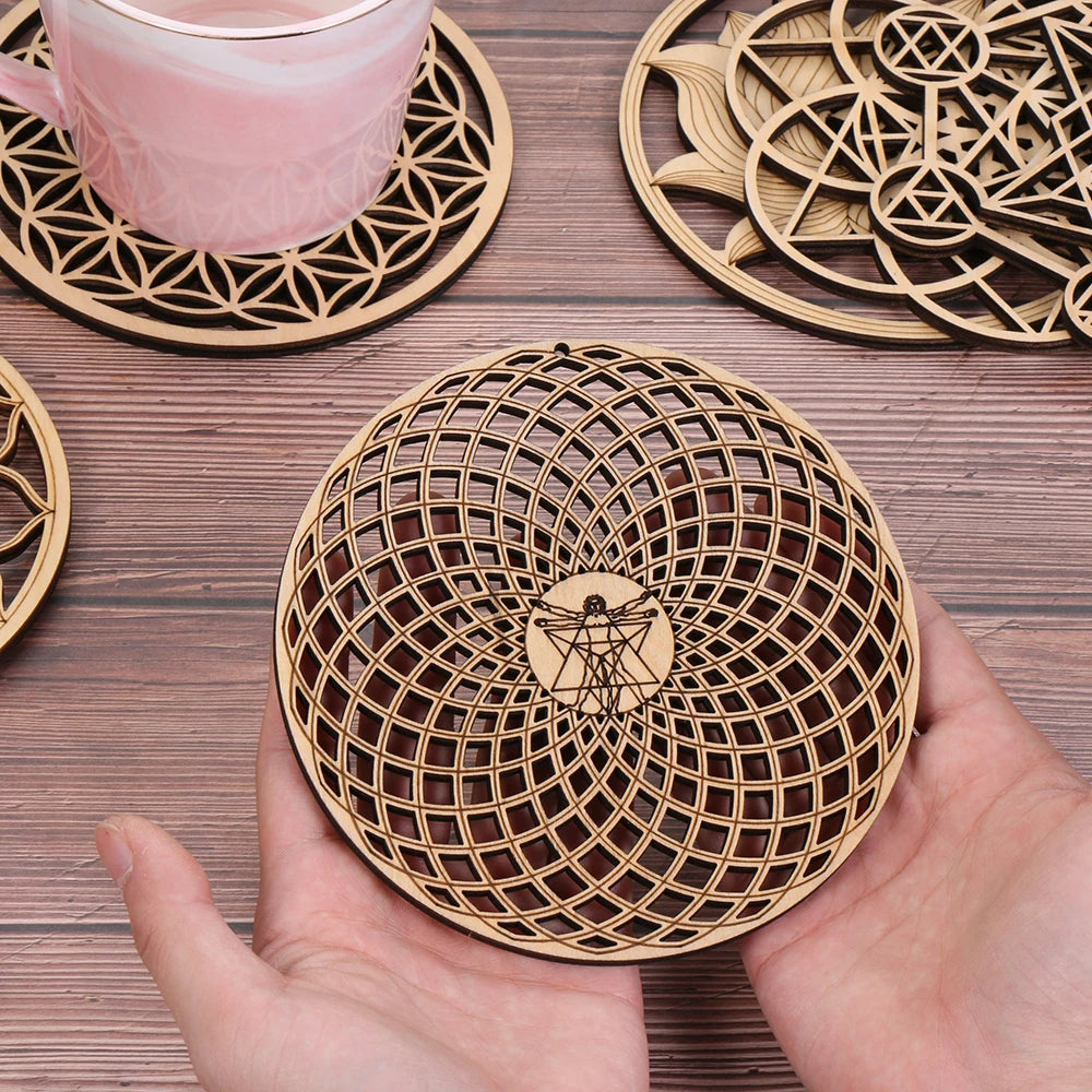 Various Styles Natural Wooden Sacred Geometry Ornament Coasters [COASTERS IN STYLE SERIES]