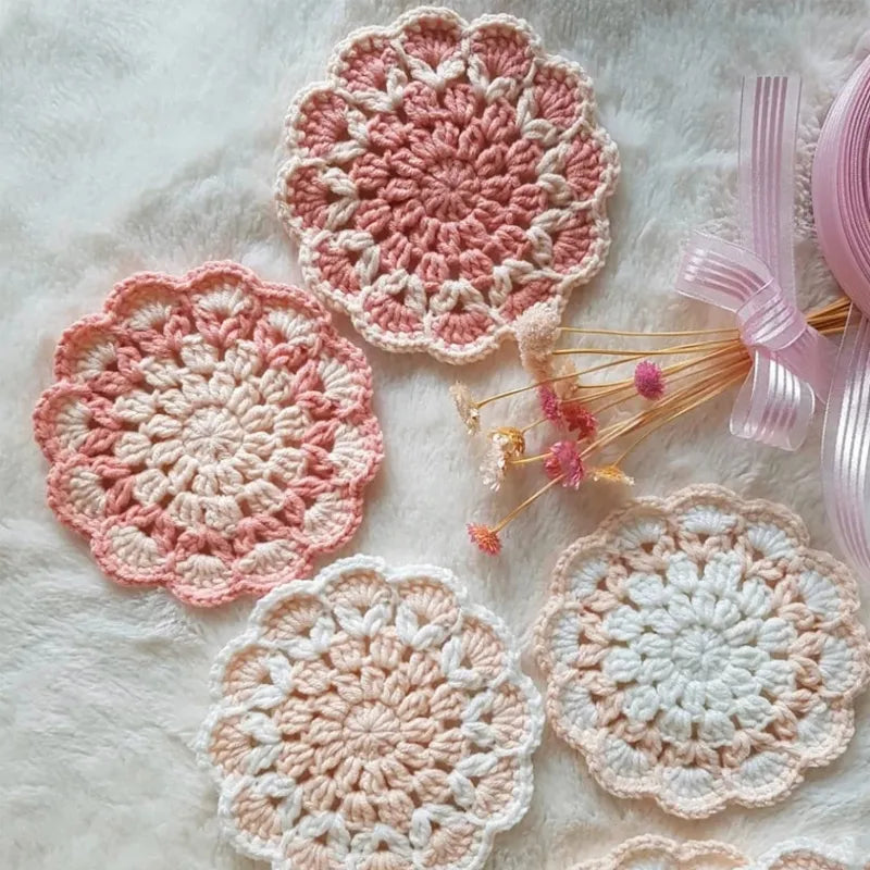 pink crochet coaster