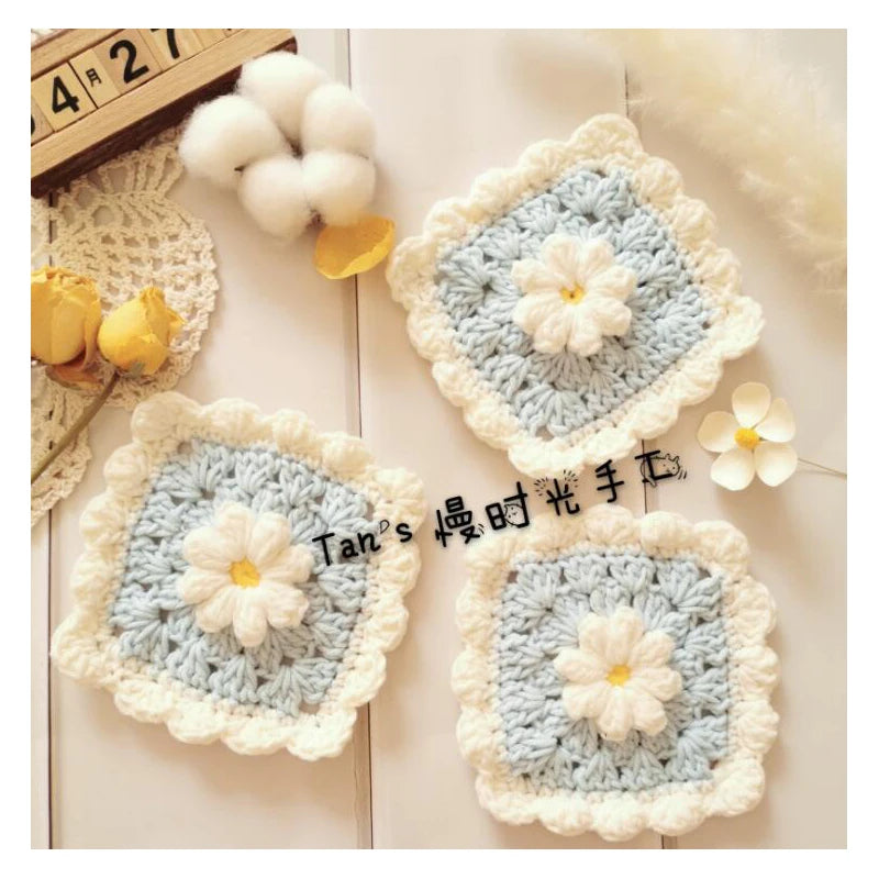 white flower crochet coasters