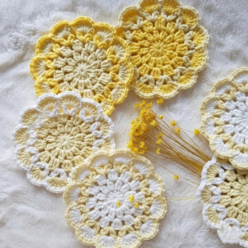 yellow crochet coasters