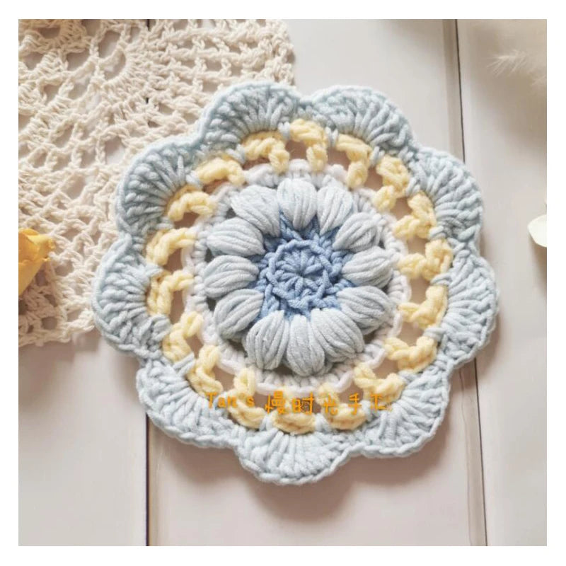 crochet handmade flowers tea coaster