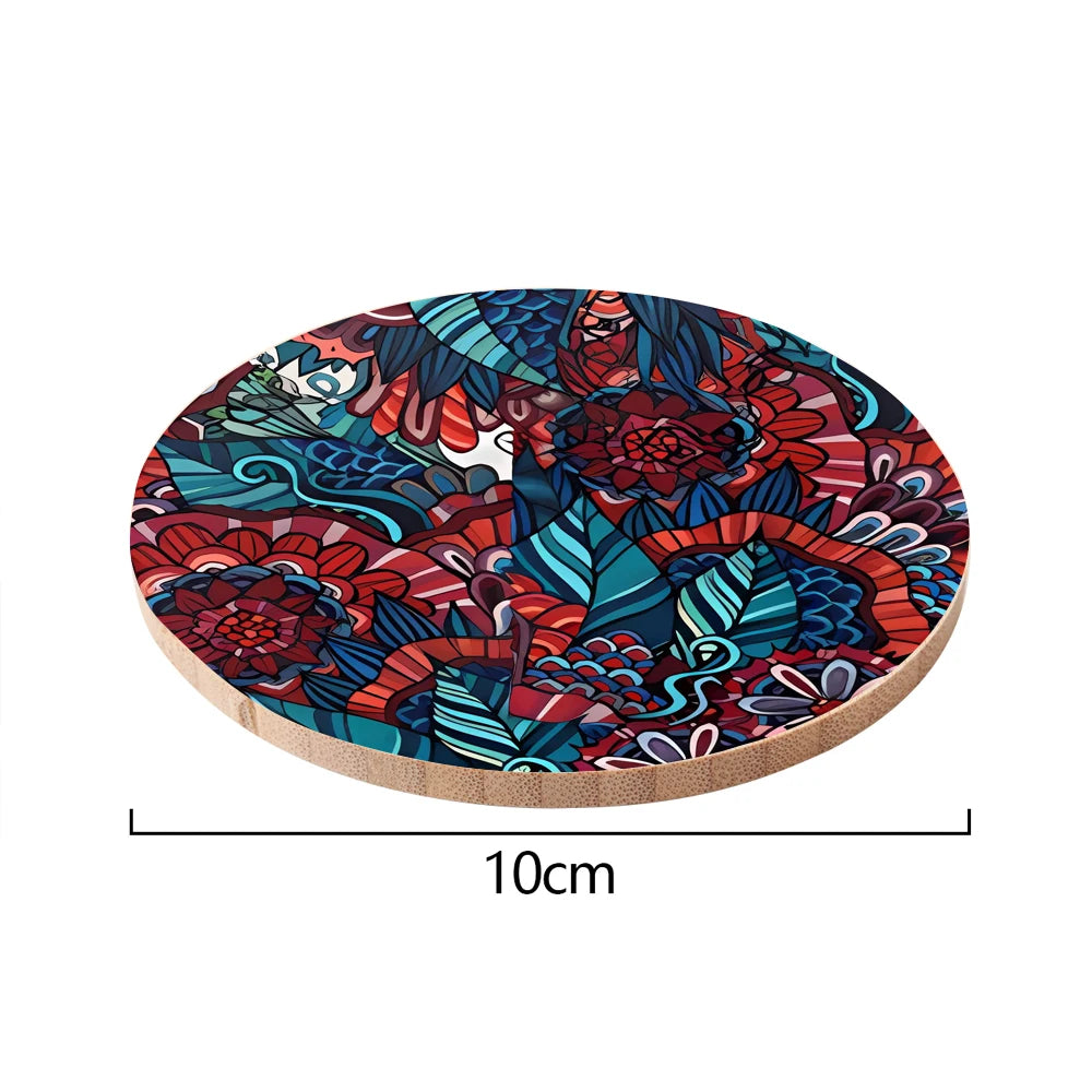 round flower bamboo coaster