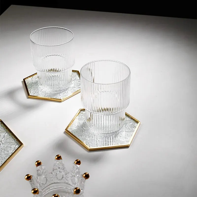 hexagonal glass costaer gold