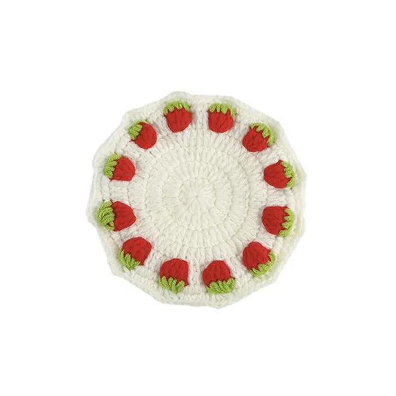 Red Strawberries Crochet Coaster