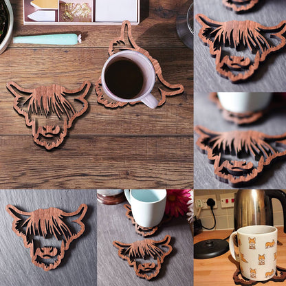 Highland cow wooden coaster