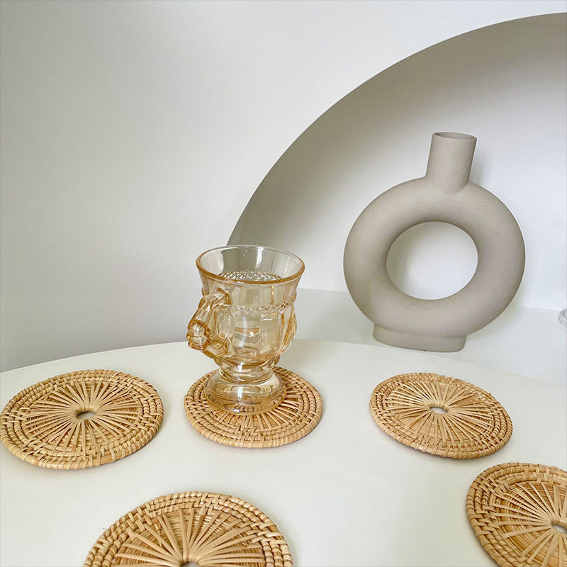 Rattan woven round tea coaster