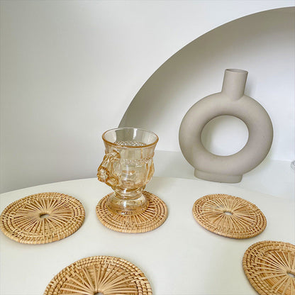 Rattan woven round tea coaster