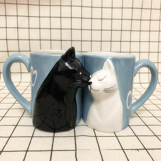 Cat couple mug, black