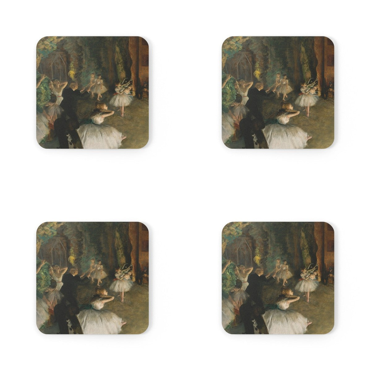 Four coasters printed with The Rehearsal of the Ballet Onstage