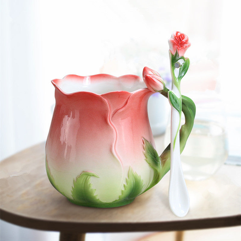 Rose flower ceramic mug