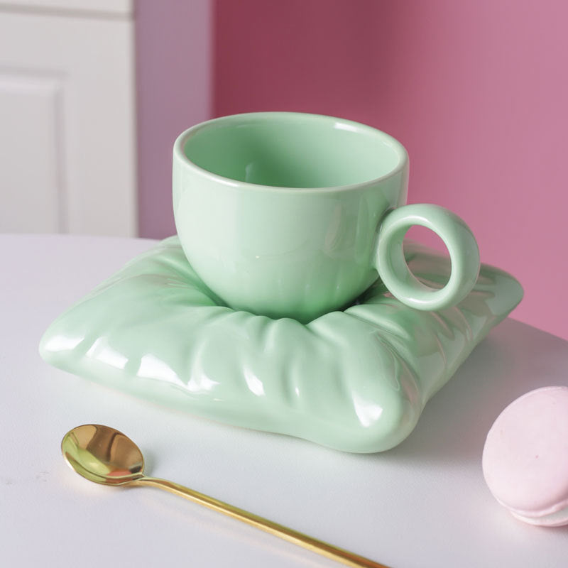 Nordic Ceramic Cup With Pillow Coaster Couple Coffee, view 3