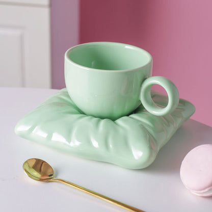 Nordic Ceramic Cup With Pillow Coaster Couple Coffee, view 3