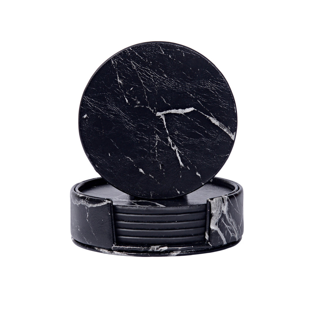 Marble Pattern Coaster Pu Double-sided Leather Bar