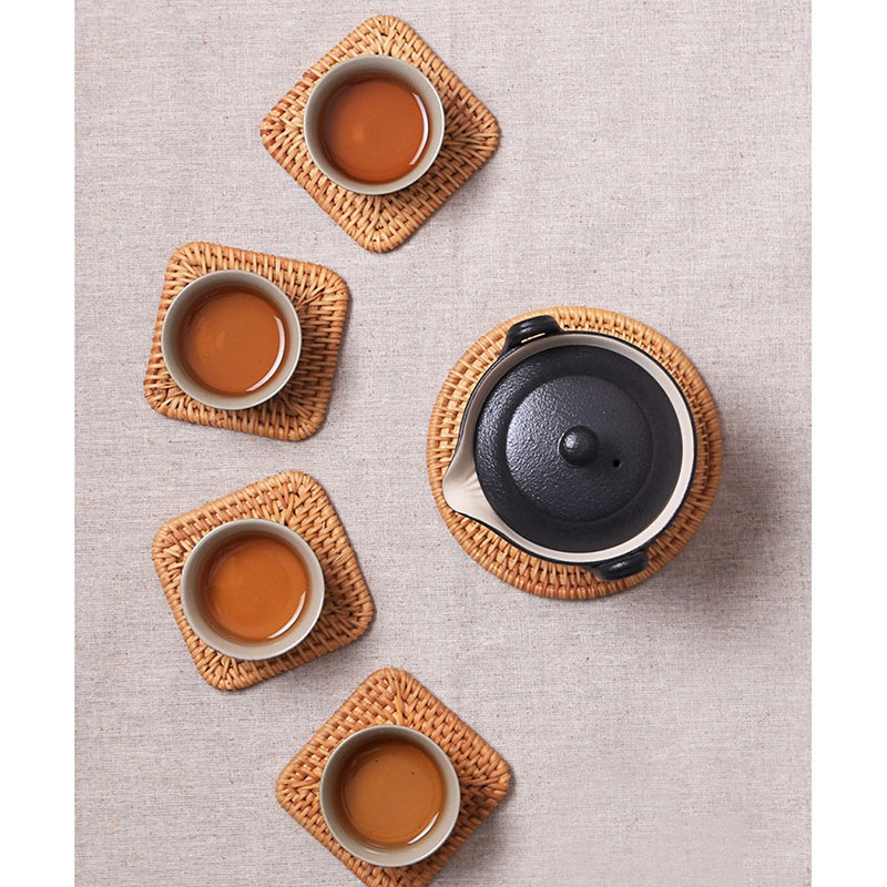 Rattan woven square coaster, view 3