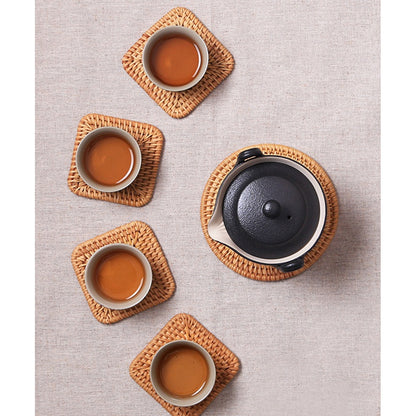 Rattan woven square coaster, view 3