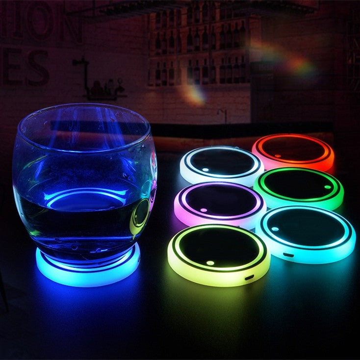 Colorful Cup Holder LED Light-up Coaster Solar USB, view 2