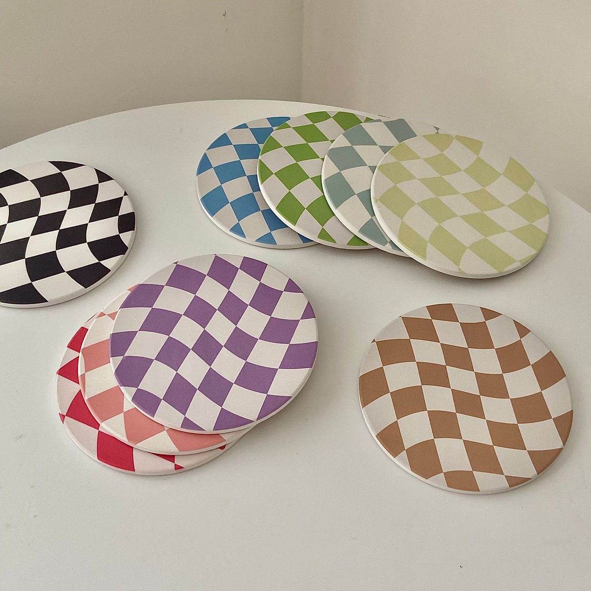 Ceramic checkerboard love coaster, view 3