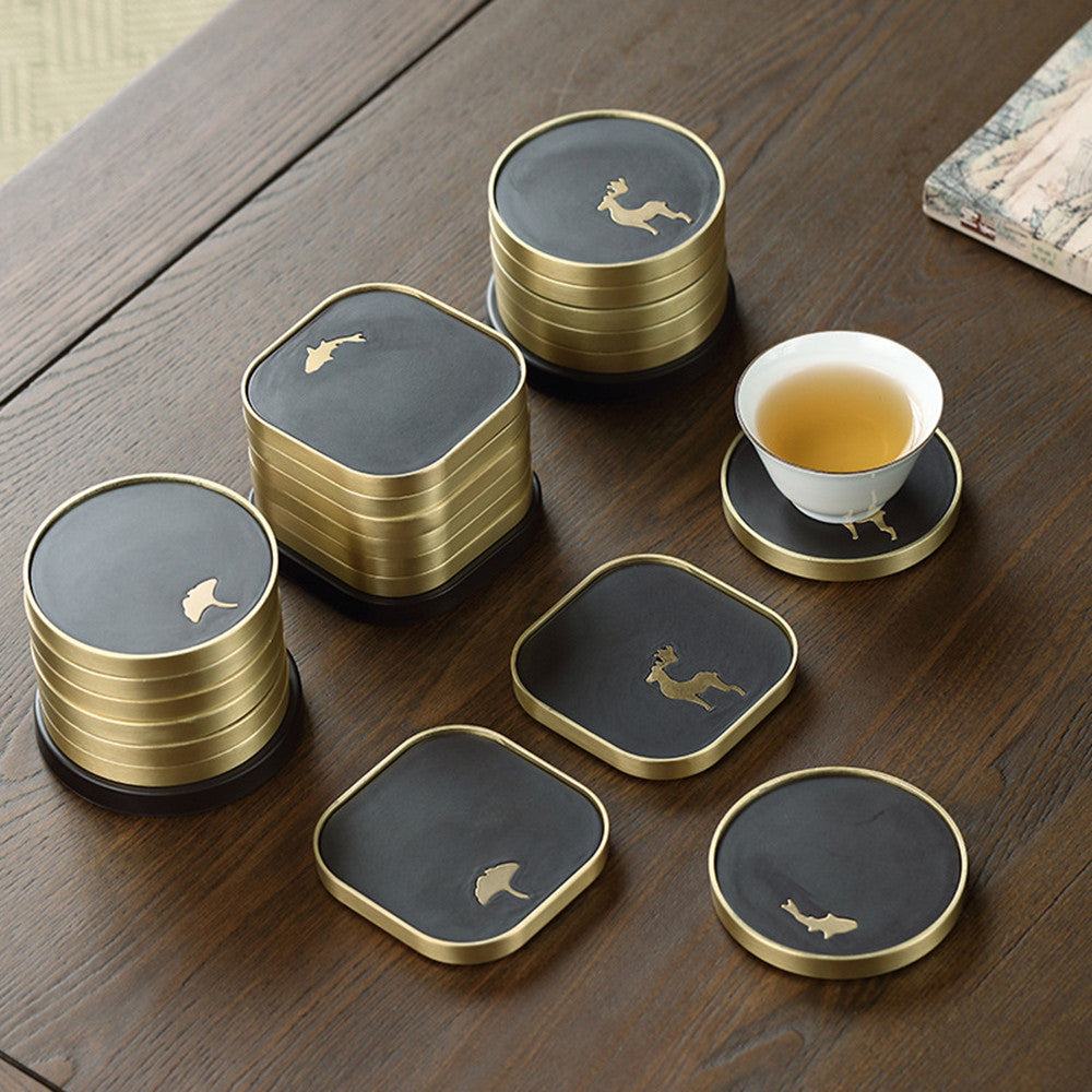 Bakelite and wood tea cup holder, set of six