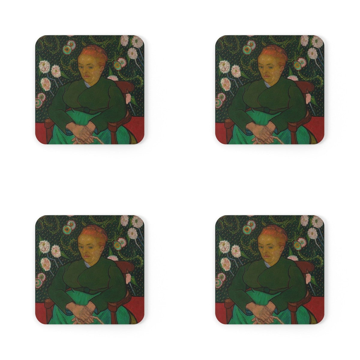 Four coasters printed with La Berceuse