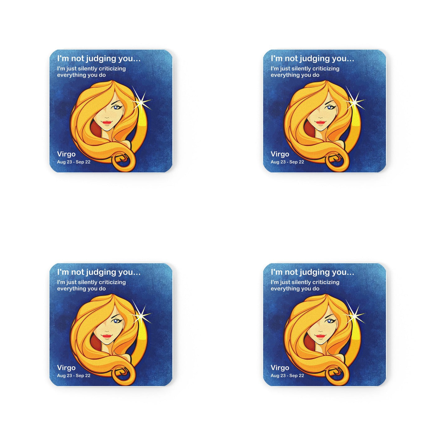 Four #10 Silently Virgo coasters