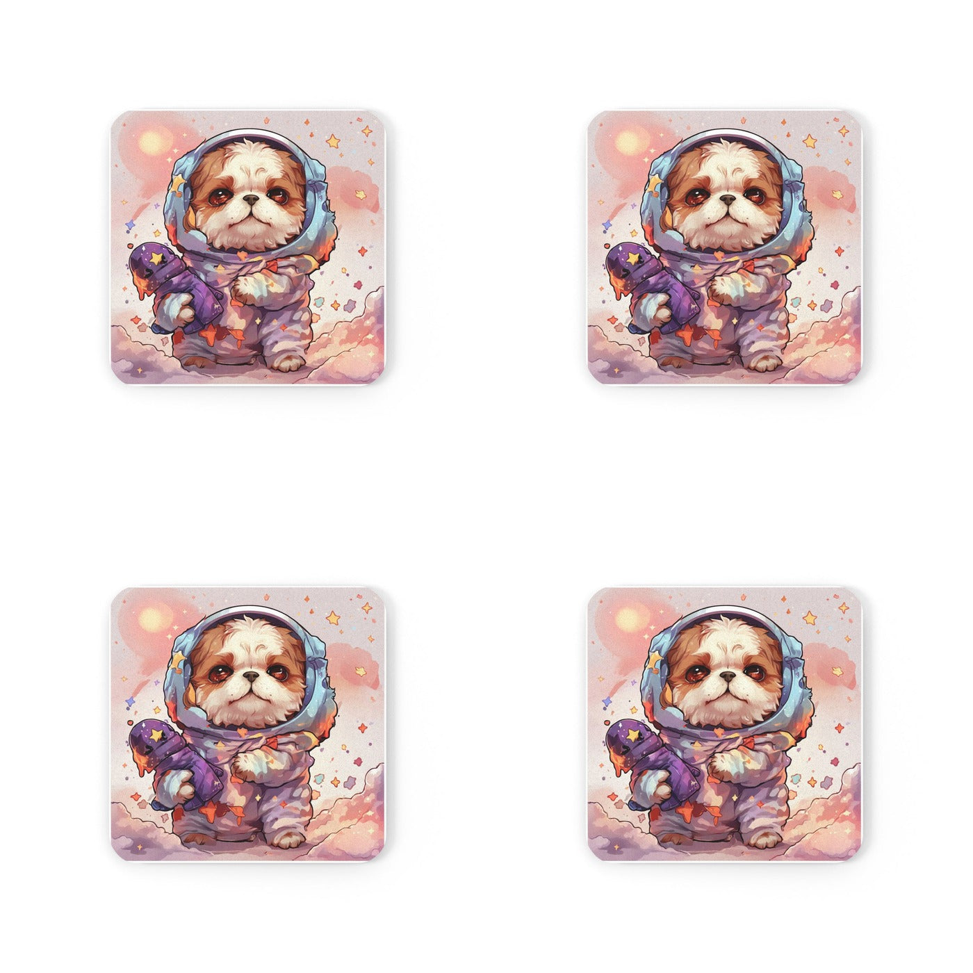 Four #20 Shih-Tzu-Naut coasters