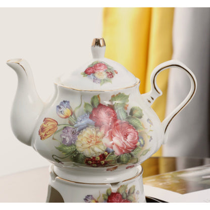 Close view of the bouquet painted on the body of the teapot